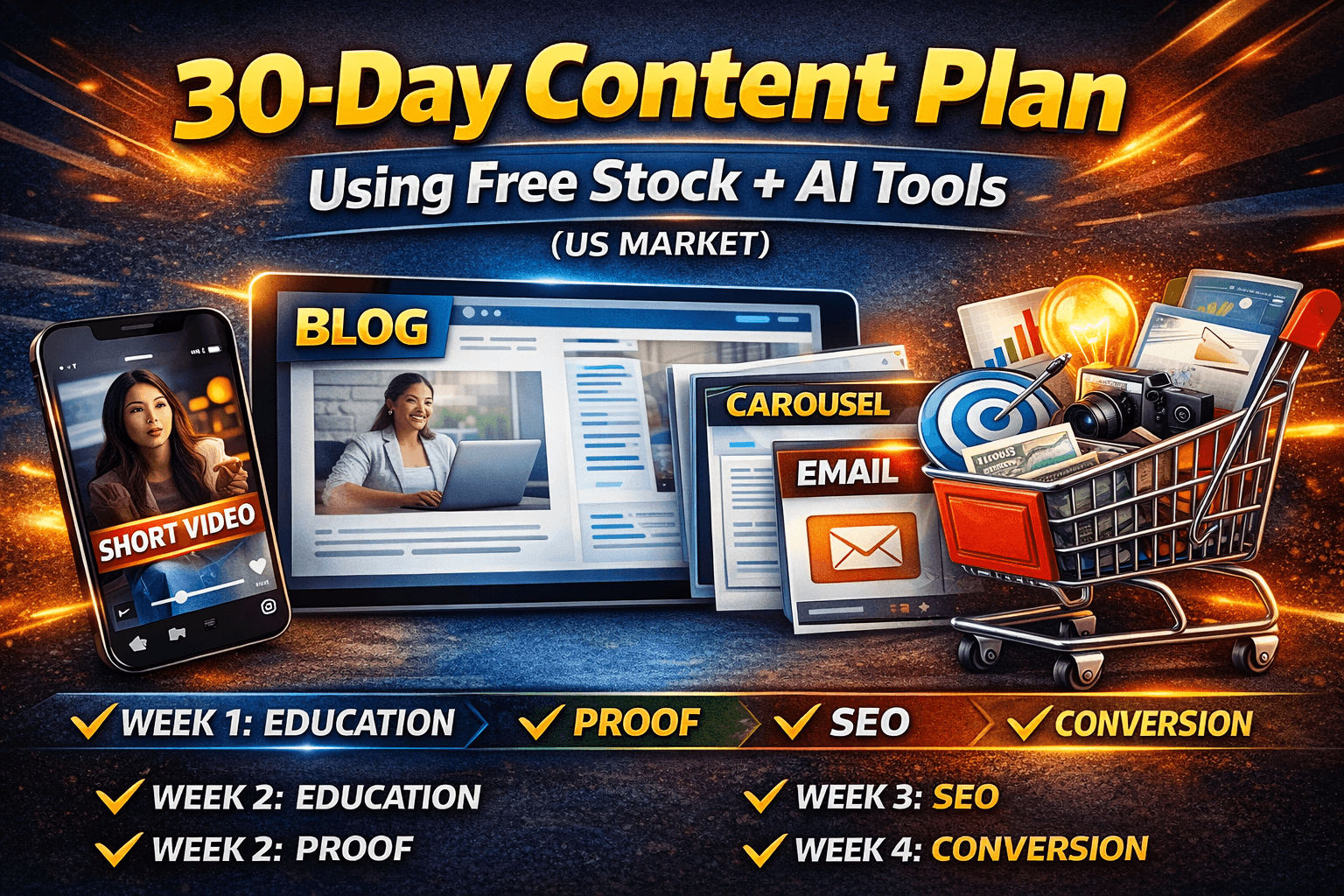 30-Day Content Plan Using Free Stock + AI Tools (US Market)